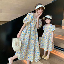  Parent-child summer pastoral floral skirt Western mother-daughter dress Summer baby Korean summer short-sleeved skirt