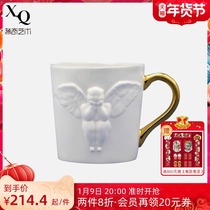 Rare art Borscht bone porcelain cup double-sided male Angel relief bone porcelain cup elegant mens water Cup