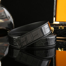  3 5 mens automatic buckle double-sided imported first layer cowhide simulation crocodile belly pattern mid-edge leather belt body