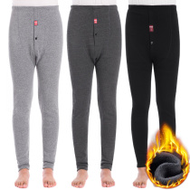 Middle-aged and elderly mens warm pants plus velvet thickened autumn pants winter knee pads high waist deep crotch loose wool pants bottoming warm pants