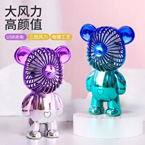 Cartoon Violent Bear Small Fan Portable Usb Charging Student Dormitory Desktop Swing Piece Net Red Mini fan