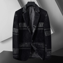 Hairy jacket mens fat plus size autumn and winter plus cotton thickened suit fat single West fat guy woolen cloth coat suit