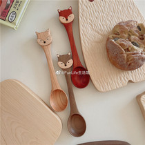 FunLife Life Hall wooden hand made cute little fox wooden spoon black walnut rice spoon soup spoon dessert spoon