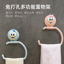 Cartoon non-perforated towel rack washcloth adhesive hook children kindergarten dormitory bathroom kitchen rag rack single rod