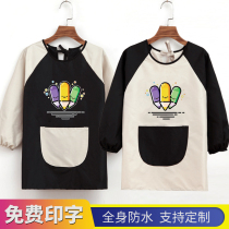 Children long sleeve apron customised logo Fine art Katong painting Painting Waterproof Kindergarten Hood Dress Print