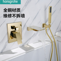Hansgeya full copper bathtub side faucet extended waterfall shower embedded in wall hot and cold golden shower set