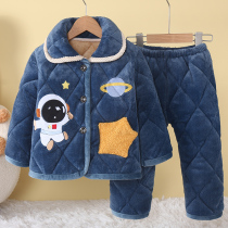 Winter childrens pajamas thickened in large childrens flannel boys and girls baby warm cotton coral velvet home clothes
