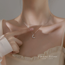 Pure silver moon necklace light luxury niche summer 2021 new female design sense choker simple Joker jewelry