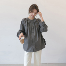Touch Misspregnancy Dress Spring Pure Color Commute Round Collar Casual Cardiovert Pleated Casual 100 Hitch Long Sleeve Shirt