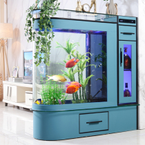 High-end screen fish tank living room floor-to-ceiling bullet partition with cabinet entrance large glass goldfish tank aquarium