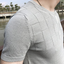 Summer men short sleeve T-shirt knitting thin sweater pure colored half-sleeve fattening ice wire large-size mens clothing