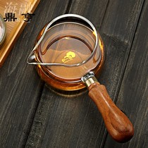 Dingheng thickened heat-resistant glass side to the road cup large kung fu tea set Tea Sea wooden handle tea cup