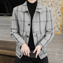 2021 new autumn and winter Korean slim jacket mens woolen coat trend handsome woolen coat windbreaker men