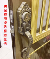 Rops golden Gate lock Old-fashioned aluminum alloy double-opening door lock Zhongan two-tongue lock Bronze handle pressing lock core accessories