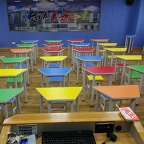 Primary and secondary school students training counseling class single double-layer desks and chairs combination color hexagonal art table splicing trapezoidal table