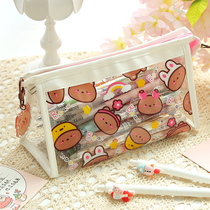 Transparent pencil case Japanese ins large capacity Girls Primary School students junior high school students cute stationery pencil case women