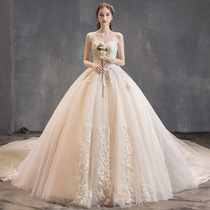 Light main wedding dress 2021 New temperament high-end bridal chest champagne tailing French simple atmosphere women