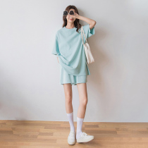 Sports suit womens 2021 summer new Korean salt department loose casual fashion age-reducing short-sleeved shorts two-piece set