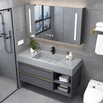 Light luxury bathroom cabinet mirror cabinet combination simple modern rock board one face wash basin toilet wash suit