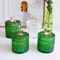 Nordic elk glass storage jar table top living room model room home decoration ornament emerald storage jar soft pack
