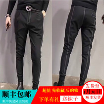 Fall winter slim leggings white open line personality black pants stretch leggings crotch harlan pants men's pants