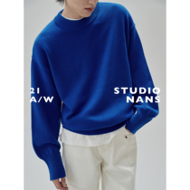(NANS) cotton WOOL blend high ribbed wide sleeves retro silhouette round neck sweater WOOL CREWNECK