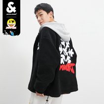 Jack Jones Spring LOONYFACE Joint Fun Pattern Imitation Lamb Wool Fake Two cotton-padded jacket 222109029