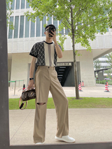 JY light familiar wear hole casual pants mens summer straight loose suit pants solid color hanging wide leg trousers