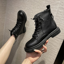 Comfortable and fashionable both ~ cowhide British style Martin boots female ins tide Joker thin thick-soled leather boots