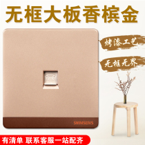 Household wall switch socket 86 frameless champagne gold one phone socket phone panel phone line socket