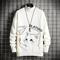 Autumn and winter mens half turtleneck sweater plus velvet thick knitted base shirt new spring and autumn loose warm thread clothing men