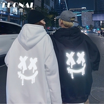 pure pink sweater mens autumn design sense niche couple top Port wind retro reflective hooded jacket B