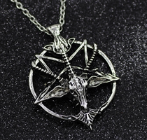 Goat head down pentagram necklace pendant 666 jewelry demon black metal Barfan