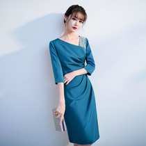 Blue evening dress female summer 2021 New temperament high-end wedding mother party dress usually wear