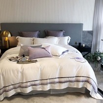cathyladi light extravagant high-end 80 orchid Tencel four-piece simple solid color high precision embroidery quilt cover