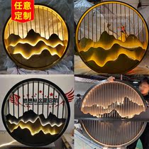Porch round stainless steel screen partition new Chinese living room Villa outdoor courtyard rockery background wall aluminum relief