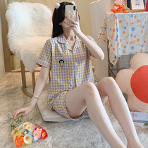 Pajamas womens summer thin cotton net red explosion 2021 new cute Japanese plaid ins wind two-piece set