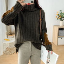 Large size womens dress color high neck sweater fat sister inside loose lazy thin thick bottom knitted sweater top