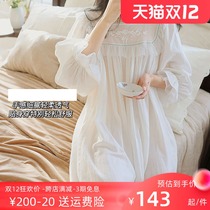 Spring and autumn cotton yarn Palace style is very fairy retro white French romantic long pajamas loose literary home clothes