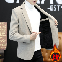 Autumn and winter plus velvet thickened woolen small suit men Korean casual single West top trend woolen suit jacket tide