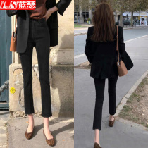 Black straight jeans women ankle-length pants 2021 Spring and Autumn New High waist slim thin eight-point pipe pants