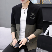 Spring and autumn windbreaker mens short Korean slim-fit trend knitted cardigan sweater mens handsome thin cloak jacket
