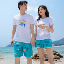  Loose quick-drying beach pants mens and womens shorts can go into the water park seaside vacation couple suit five-point swimming trunks