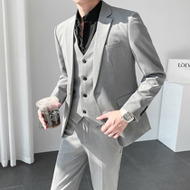 Suit suit suit mens three-piece groom wedding dress casual dress Ruffian handsome Korean version of self-cultivation light mature style suit