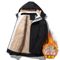 Cotton coat mens lamb wool coat mens fat large size tooling cotton suit mens winter plus velvet padded padded jacket mens tide card