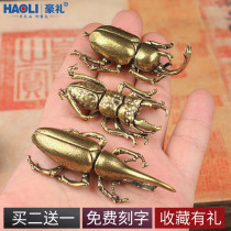 Solid brass beetle ornaments creative unicorn simulation copper insect tea pet hand play handle decoration crafts
