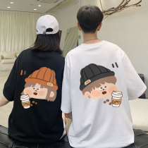 Different couple summer clothes niche net red short-sleeved 2021 new trend cartoon design sense t-shirt