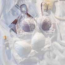 Summer ultra-thin white girl underwear women without rims big chest show small gathering Japanese small bra cover set