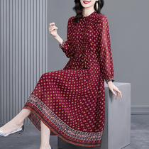 Mom high-end long sleeve red dress womens autumn wear 2022 new high-end sense mom loose foreign skirt