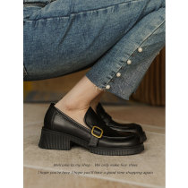(Hanging shop) Giant good wearing ~ new genuine leather thick heel single shoes Inron retro small leather shoes womens lefu shoes
